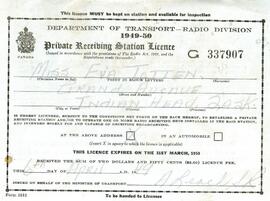 Private Receiving Station Licence for Eva Totten