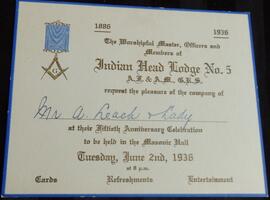 Invitation to Indian Head Lodge No.5 50th Anniversary Celebration