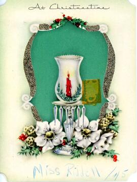 1945 Christmas card to Indian Head teacher Miss Riddell