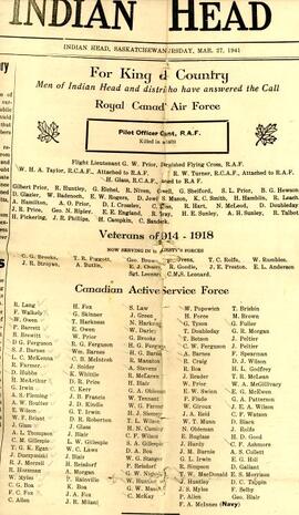 Newspaper - list of WW2 men from Indian Head