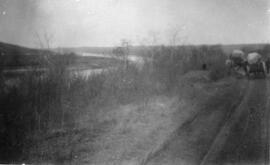 Wagons following the North Saskatchewan River