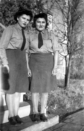 Esther (Greyeyes) Mowat and Josephine Greyeyes in the army.