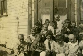 Group of boys on Town Hall steps