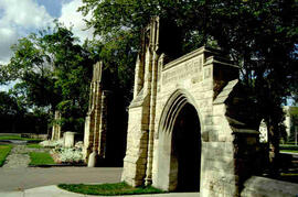 Memorial gates with flowers