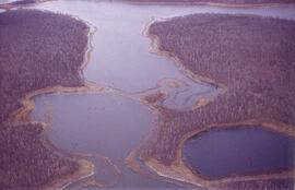 Aerial view of dead ice moraine - effects of lowered water level