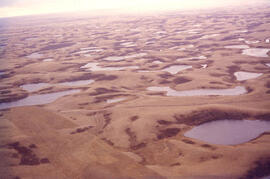 Aerial view of dead ice moraine with knob and kettle topography